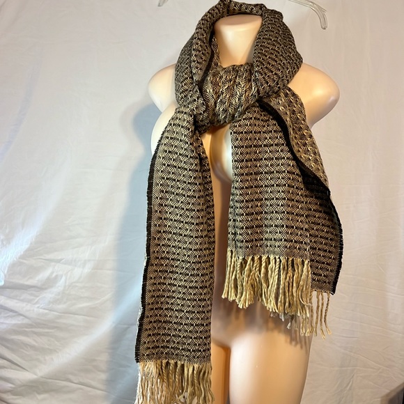 Accessories - Unisex Brown Tan Fringe Edge Scarf